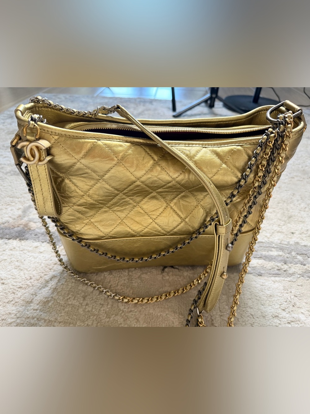 Chanel Gabrielle Gold Quilted Leather Shoulder Bag - Elegant Chain Strap